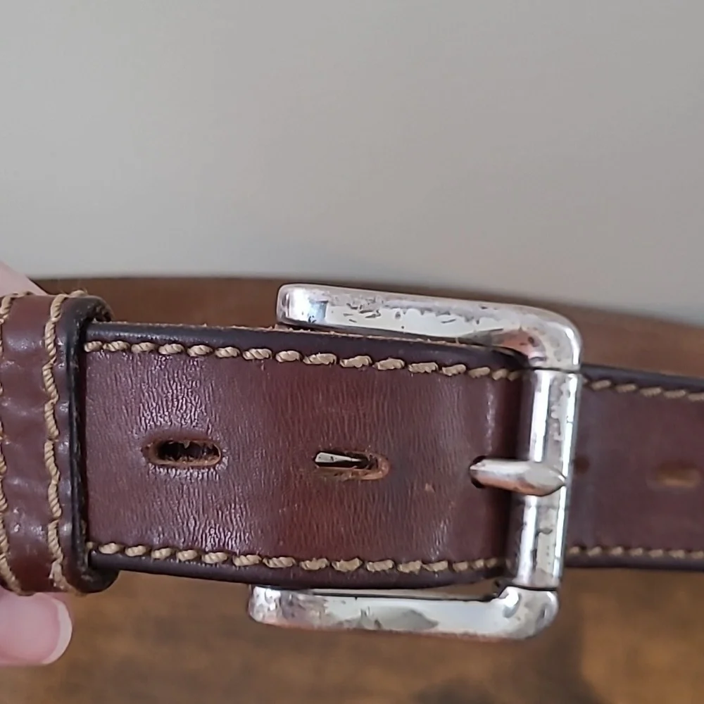 Silver Creek Dark Brown Leather Belt with Silver Hardware size 34